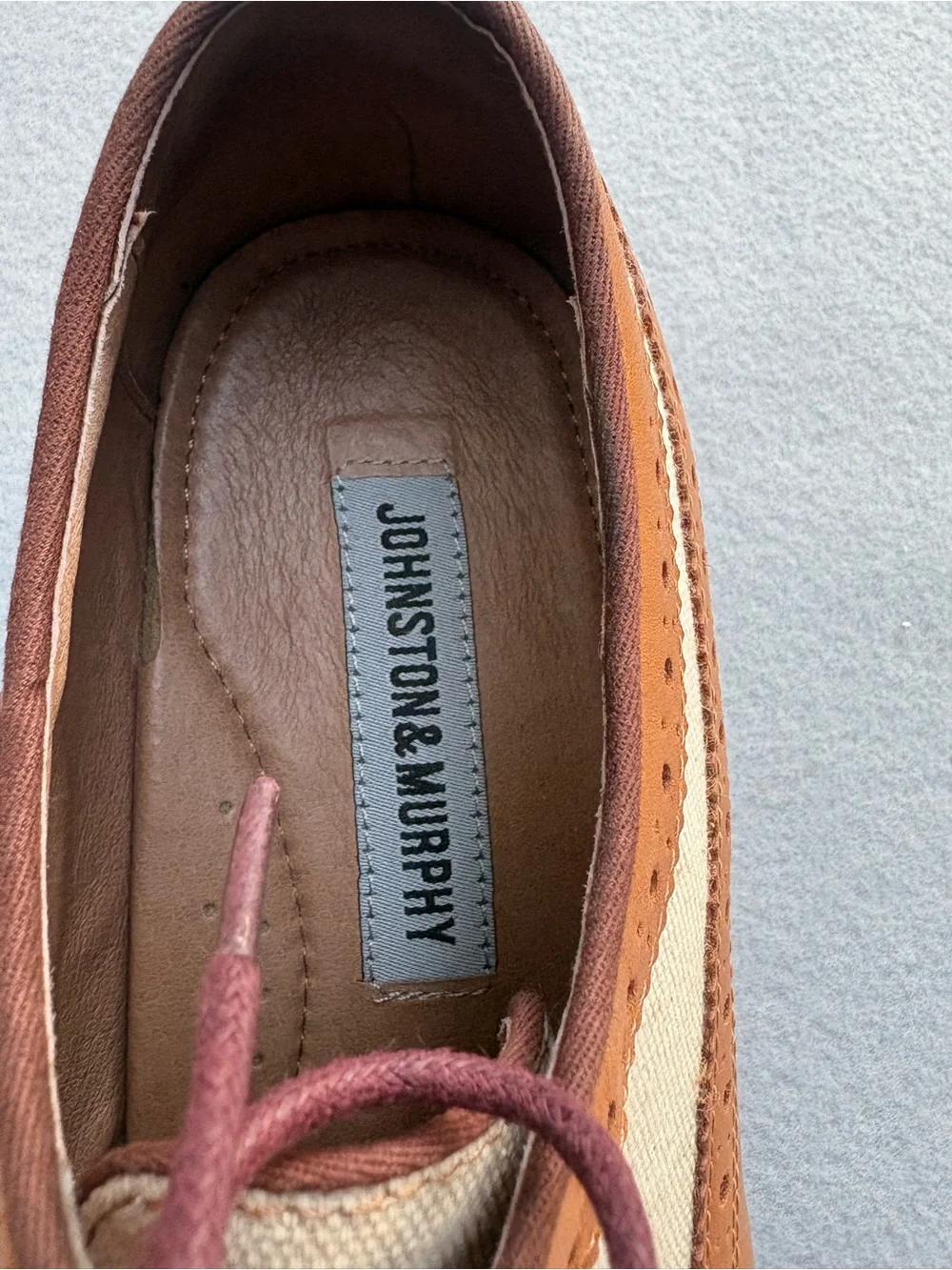 Johnston & Murphy Tan Leather Linen Wingtip Oxfords Men's 8.5M Brogue 20-3312